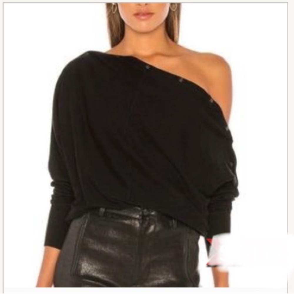 AllSaints all black boat neck knit sweater for fall and spring, size S